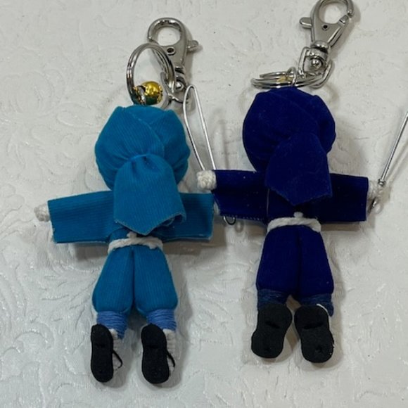 TWO Ninja String Doll Keychain Toys w/Swords Royal Blue/Blue 2.5" x 3" NEW - Picture 3 of 11